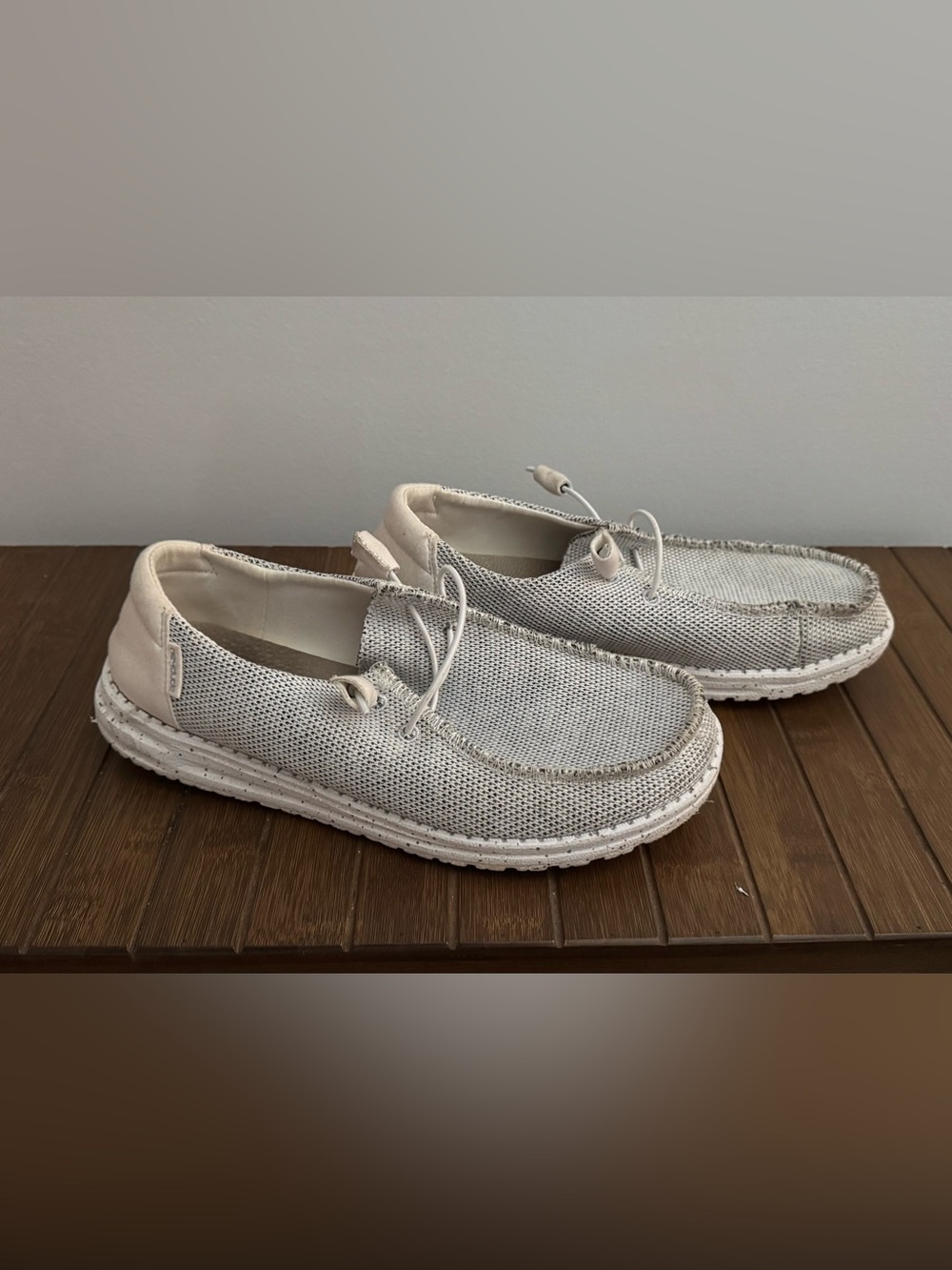 Hey Dude Women's Lightweight Slip-On Sneakers in Light Gray and Cream